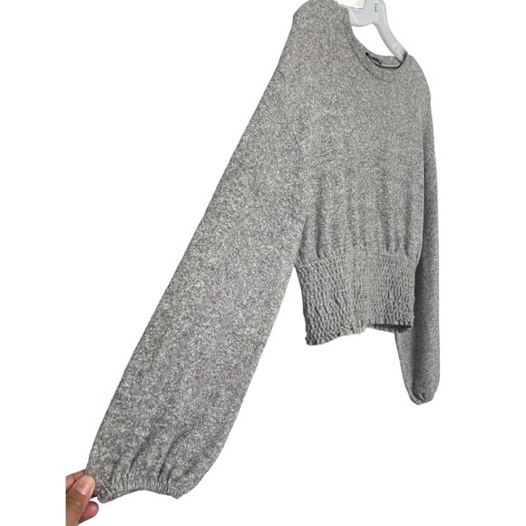 Zara Women's Medium M Med Gray Knit Sweater Long Sleeve Cropped Elastic Waist - Picture 13 of 15